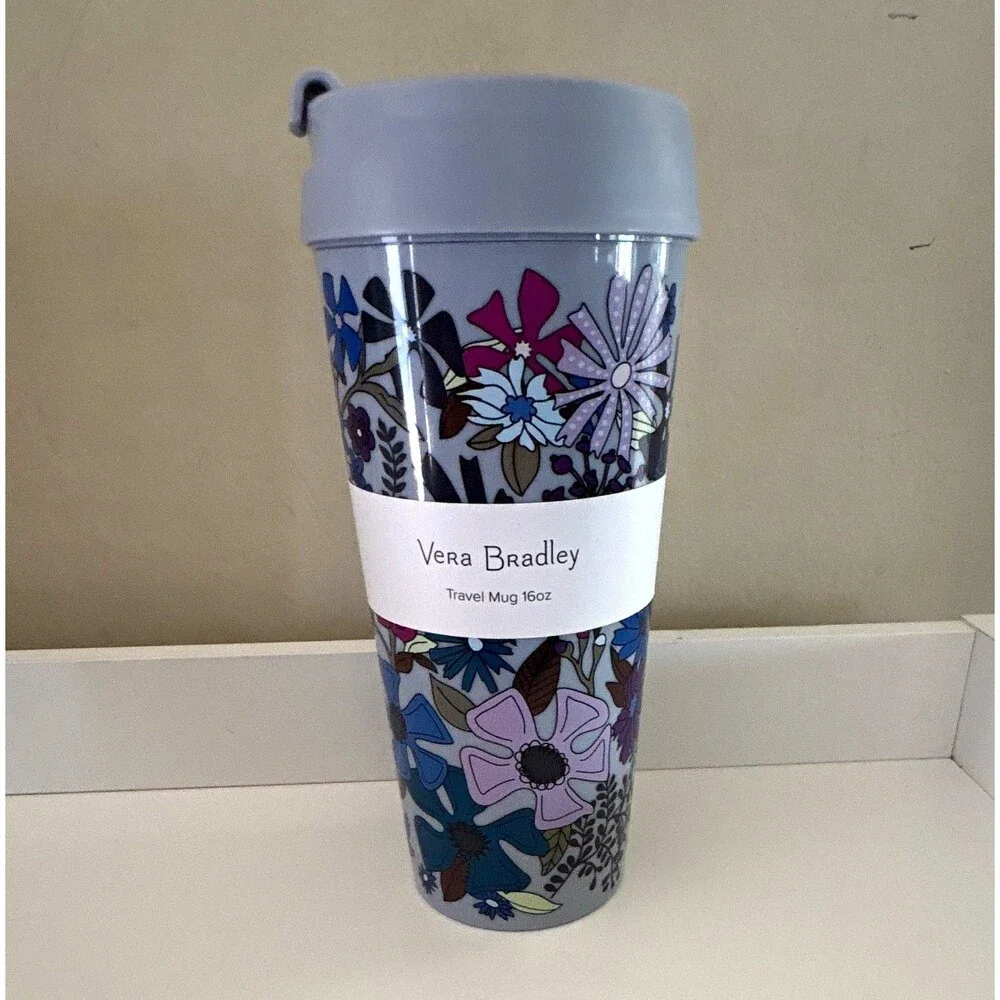 Vera Bradley 16oz Floral Travel Tumbler Bengal Lily BPA-Free with Lid NEW